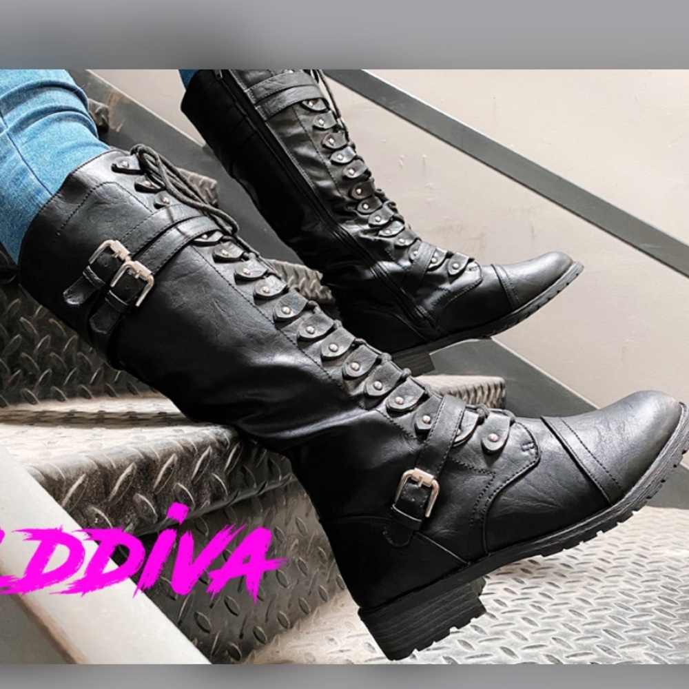 Wild Diva Knee High Combat Boots sz 5.5 NEW